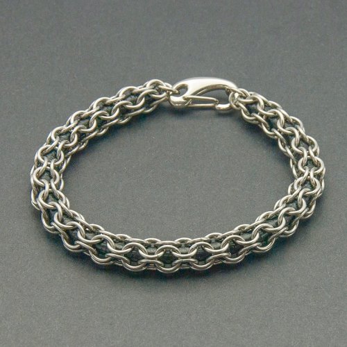 Stainless Steel Round Maille Leather Bracelet