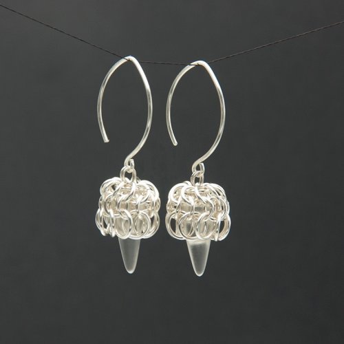 Chain Maille Czech Glass Spike Earrings. 