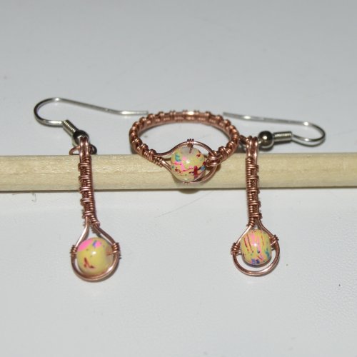 Wire Woven Drumstick Earrings and Ring