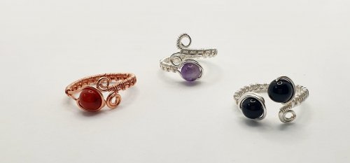 Adjustable Wire Wrapped Ring with Gemstone Bead