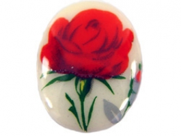 25x18mm Red Rose Decal Porcelain Painting Cameo - Pack of 1