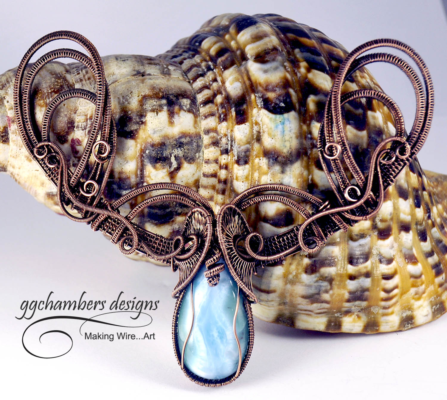 Larimar Antiqued Copper Woven Wire Princess Necklace