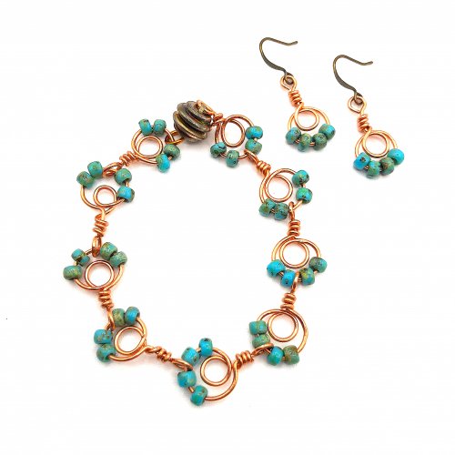 Judy Ellis's Our Most-Loved Jewelry-Making Patterns of 2025 - , Inspiration, , Copper and Turquoise Bracelet and Earrings