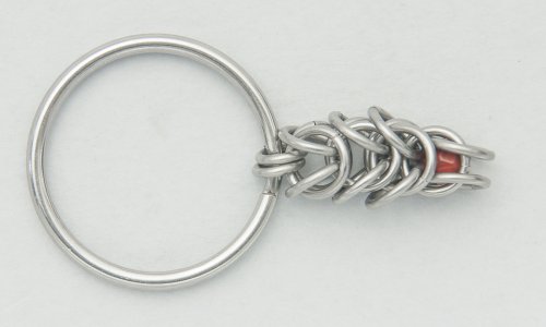 Kylie Jones's Stainless Steel Beaded Chain Maille Keyring  - , Chain Maille Jewelry, Making Chain, Chain Making , Now part the 2 rings from the 1st link just wide enough to pop