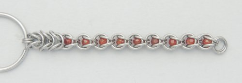 Kylie Jones's Stainless Steel Beaded Chain Maille Keyring  - , Chain Maille Jewelry, Making Chain, Chain Making , Continue to repeat step 5 to add beaded links to the chain.