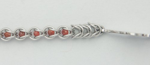 Kylie Jones's Stainless Steel Beaded Chain Maille Keyring  - , Chain Maille Jewelry, Making Chain, Chain Making , Return to adding box chain links by repeating step 3.