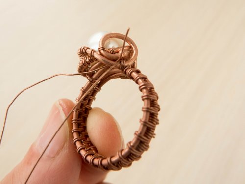 Oksana Truhan's Woven Wire Pearl Ring - , Wire Weaving, Weaving, Wire Weaving, Weaving Wire, Butane Torch, Soldering, Solder,  securely attach the second spiral