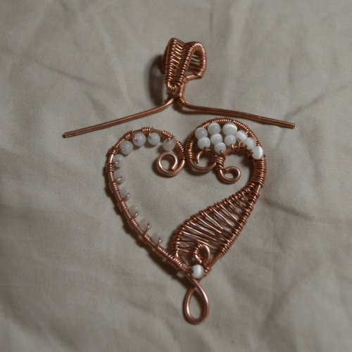 Deborah Kelly's Wire Heart Pendant with Woven Elements - , Wire Weaving, Weaving, Wire Weaving, Weaving Wire, Bend the wires coming out of the bail away from each other.    