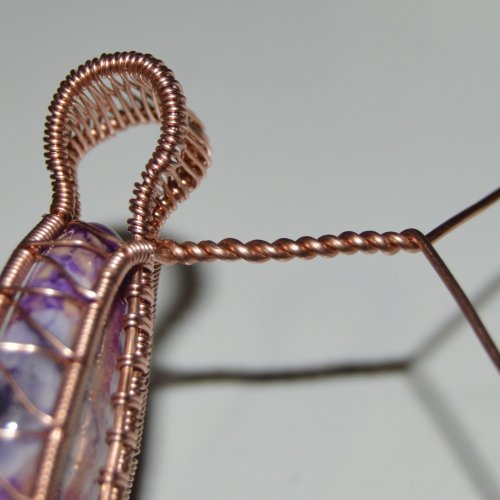 Deborah Kelly's Side Crossover Pendant - , Wire Weaving, Weaving, Wire Weaving, Weaving Wire, Take the base wires on the back side of the pendant 