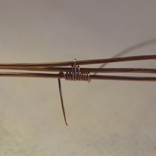 Deborah Kelly's Double Heart Bead Pendant - , Wire Weaving, Weaving, Wire Weaving, Weaving Wire, Next wrap the weaving wire around the first two wires