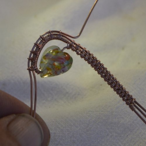 Deborah Kelly's Double Heart Bead Pendant - , Wire Weaving, Weaving, Wire Weaving, Weaving Wire, Next wrap the 2nd and 3rd wires 
