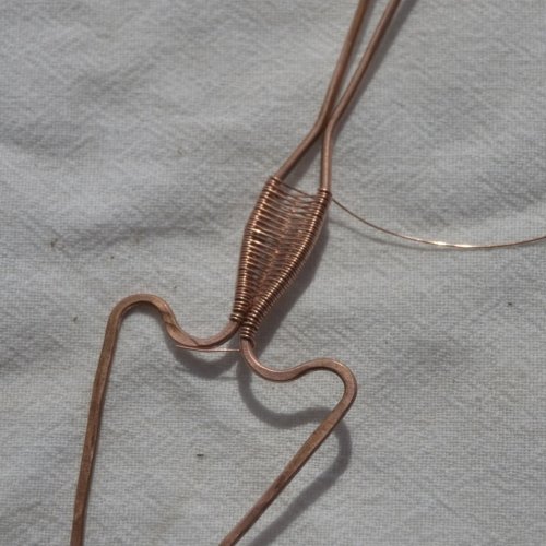 Deborah Kelly's Woven Wire Arrowhead Pendant - , Wire Weaving, Weaving, Wire Weaving, Weaving Wire, Make sure to bend the wires parallel again once they come together