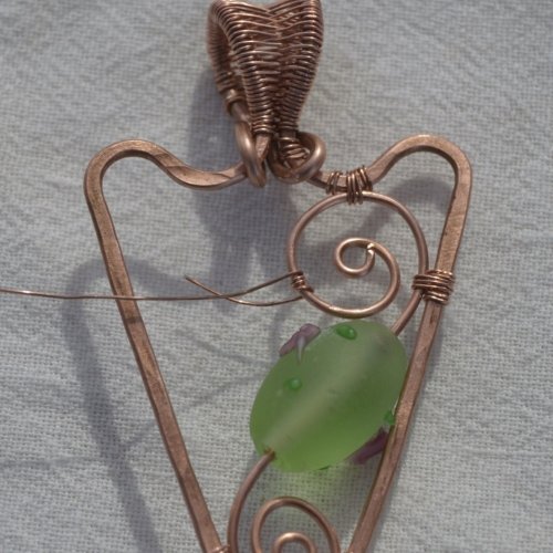 Deborah Kelly's Woven Wire Arrowhead Pendant - , Wire Weaving, Weaving, Wire Weaving, Weaving Wire, Take the rest of the 26-gauge wire 