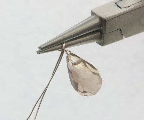 Kylie Jones's Messy Wrap Briolette Earrings - , Contemporary Wire Jewelry, Wire Wrapping, Wrapping, Wire Wrapping Jewelry, Rotate the pliers up and around to center the loop