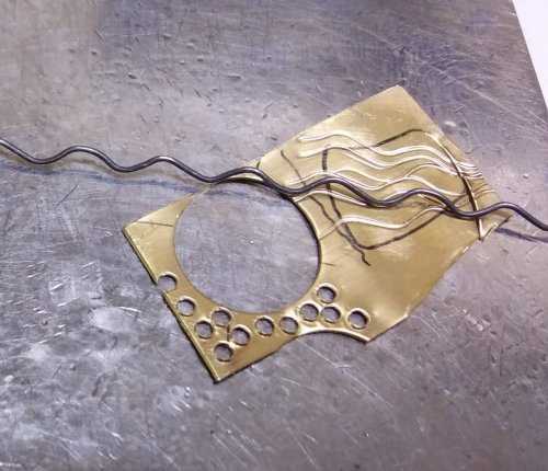 Judy Larson's Mixed Metal Sampler Bracelet 8 - Fun Shapes - , Metalwork, Cutting, Cutting Tool, Cutters, How To Punch Holes, Hole Punching, Punch A Hole, Butane Torch, Soldering, Solder, After drawing the wonky shape on a piece of 24