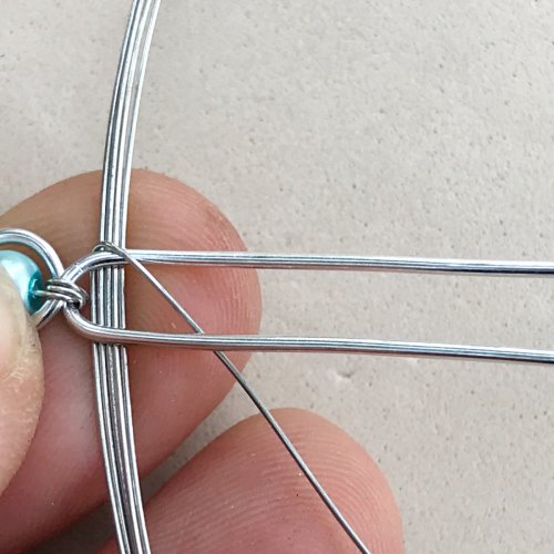 Erika Pal's Peace Drop Ring - , Contemporary Wire Jewelry, Weaving, Wire Weaving, Weaving Wire, , Bend this left upper weaving wire end downwards