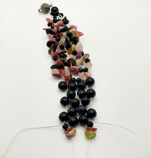 Natalie Patten's Gemstone Chip and Wire Cuff Bracelet - , Contemporary Wire Jewelry, Wire Wrapping, Wrapping, Wire Wrapping Jewelry, Beads, , , Taper your bracelet back down by continuing this pattern