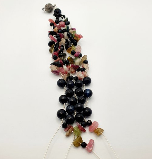 Natalie Patten's Gemstone Chip and Wire Cuff Bracelet - , Contemporary Wire Jewelry, Wire Wrapping, Wrapping, Wire Wrapping Jewelry, Beads, , , repeat in reverse adding fewer stone chips and crystals