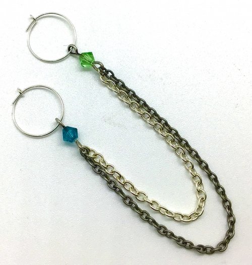 Kristal Wick's Blue Puya Double Drop Earrings - , Contemporary Wire Jewelry, Design, Beads, Slide the blue crystal loop onto another earring hoop.