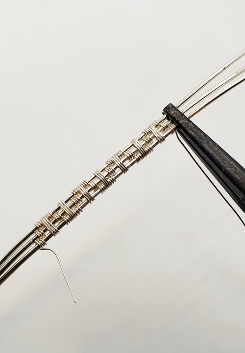 Natalie Patten's Woven Wire Pendant and Earrings Set - , Wire Weaving, Weaving, Wire Weaving, Weaving Wire, gently pushing your wraps together