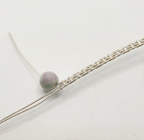 Natalie Patten's Woven Wire Pendant and Earrings Set - , Wire Weaving, Weaving, Wire Weaving, Weaving Wire, Add the 8mm round bead to the wire