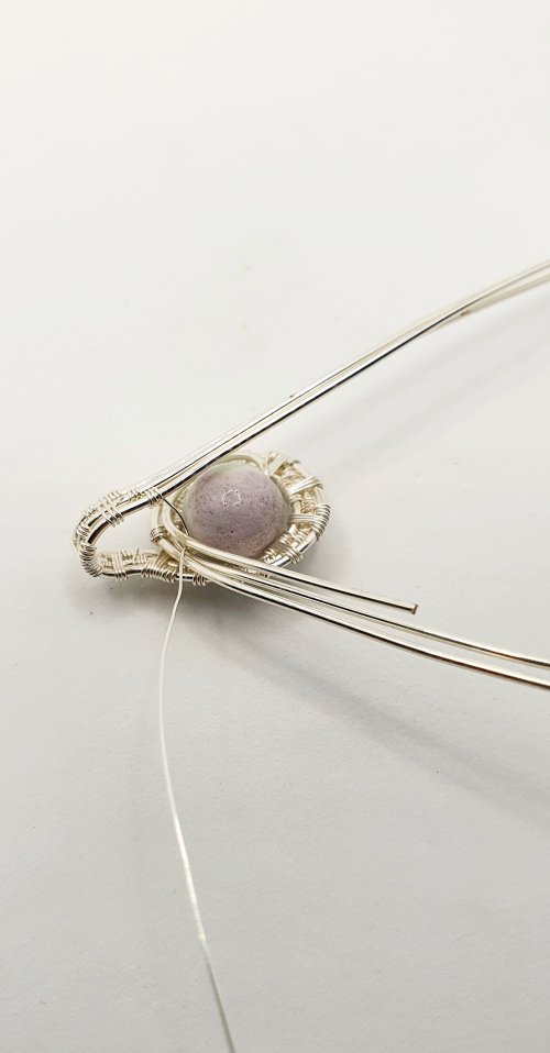 Natalie Patten's Woven Wire Pendant and Earrings Set - , Wire Weaving, Weaving, Wire Weaving, Weaving Wire, Using the tail of weaving wire