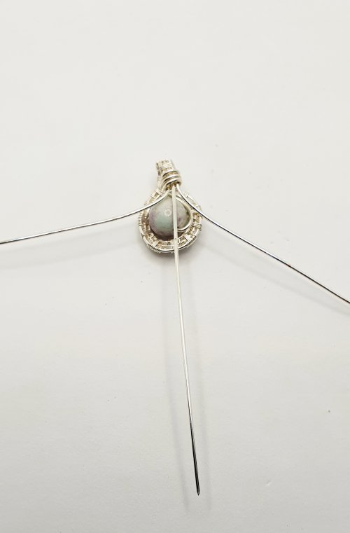 Natalie Patten's Woven Wire Pendant and Earrings Set - , Wire Weaving, Weaving, Wire Weaving, Weaving Wire, Spread out the base wires from the bail