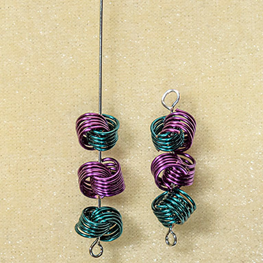 Nancy Chase's Spring Dreams Earrings - , Contemporary Wire Jewelry, Coiling, Coiling Wire, Wire Coiling, thread three knots onto the headpin