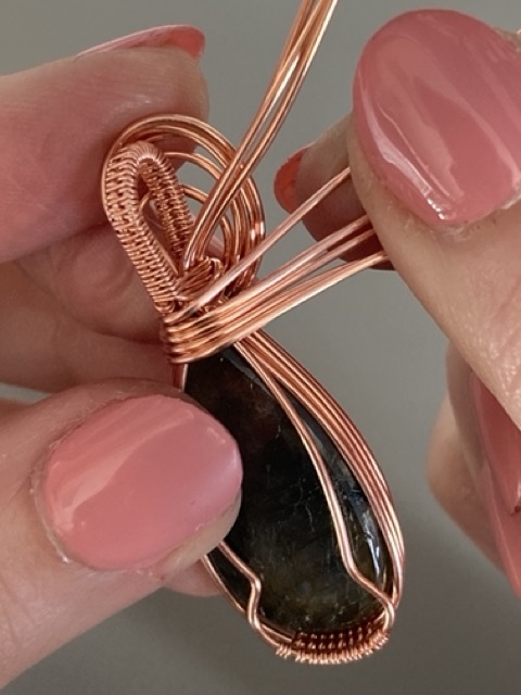 Elizabeth Schultz's Swirly Teardrop Pendant  - , Classic Wire Jewelry, Wire Wrapping, Wrapping, Wire Wrapping Jewelry, Weaving, Wire Weaving, Weaving Wire, take all the wires around the back