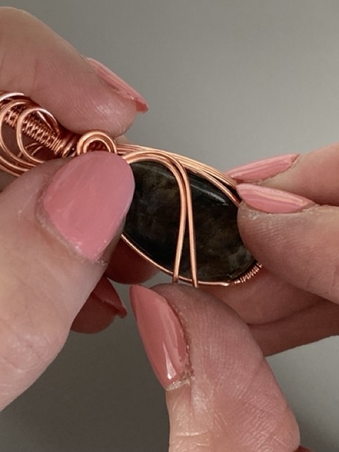 Elizabeth Schultz's Swirly Teardrop Pendant  - , Classic Wire Jewelry, Wire Wrapping, Wrapping, Wire Wrapping Jewelry, Weaving, Wire Weaving, Weaving Wire, wrap the wires to the back