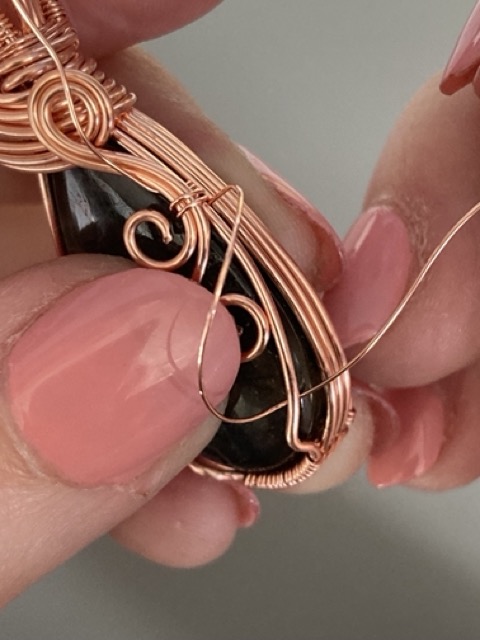 Elizabeth Schultz's Swirly Teardrop Pendant  - , Classic Wire Jewelry, Wire Wrapping, Wrapping, Wire Wrapping Jewelry, Weaving, Wire Weaving, Weaving Wire, secure the wire