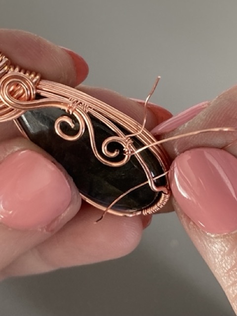 Elizabeth Schultz's Swirly Teardrop Pendant  - , Classic Wire Jewelry, Wire Wrapping, Wrapping, Wire Wrapping Jewelry, Weaving, Wire Weaving, Weaving Wire, repeat for the second wire swirl