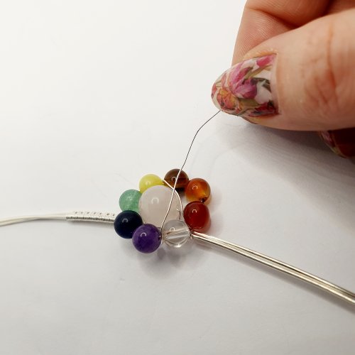 Natalie Patten's Adjustable Wire Wrapped Cocktail Ring - , Contemporary Wire Jewelry, Wire Wrapping, Wrapping, Wire Wrapping Jewelry, cross the weaving wire over the beads