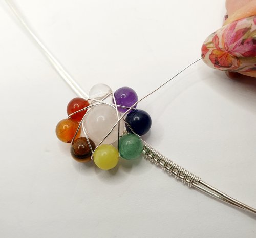 Natalie Patten's Adjustable Wire Wrapped Cocktail Ring - , Contemporary Wire Jewelry, Wire Wrapping, Wrapping, Wire Wrapping Jewelry, the weaving wire goes between all the beads