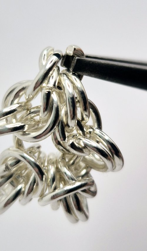 Natalie Patten's Byzantine Diamond Chainmaille - , Chain Maille Jewelry, Chain Maille, chain mail, chainmaille, chainmail, , Use a small ring to capture two rings 