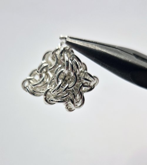Natalie Patten's Byzantine Diamond Chainmaille - , Chain Maille Jewelry, Chain Maille, chain mail, chainmaille, chainmail, ,  attached at the point with another jumpring. 