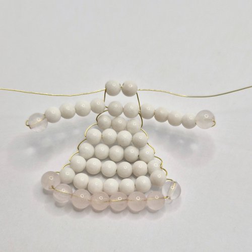 Natalie Patten's Beaded Festive Angel - , Holiday Designs, Lashing, Wire Lashing, Wire Wrapping, Wrapping, Wire Wrapping Jewelry, Beads, Add two beads of color B onto one wire end.