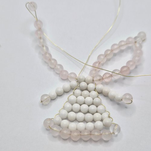 Natalie Patten's Beaded Festive Angel - , Holiday Designs, Lashing, Wire Lashing, Wire Wrapping, Wrapping, Wire Wrapping Jewelry, Beads, Bring this same wire back through