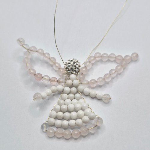 Natalie Patten's Beaded Festive Angel - , Holiday Designs, Lashing, Wire Lashing, Wire Wrapping, Wrapping, Wire Wrapping Jewelry, Beads, Add the large 10mm bead onto one wire