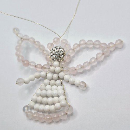 Natalie Patten's Beaded Festive Angel - , Holiday Designs, Lashing, Wire Lashing, Wire Wrapping, Wrapping, Wire Wrapping Jewelry, Beads, Cross the wires over each other