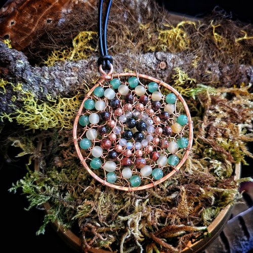 Dyer's Mushroom Netted Hoop Pendant