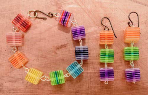 Rainbow Squared Bead Link Bracelet and Matching Earrings