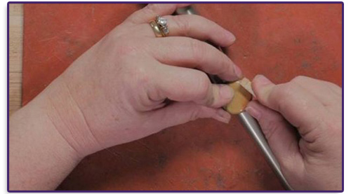 Kim St. Jean's Prong Rivets Ring - , Metalwork, Riveting, Riveting Techniques, Wire Rivets, Texturing, , Using a clothespin to form prongs