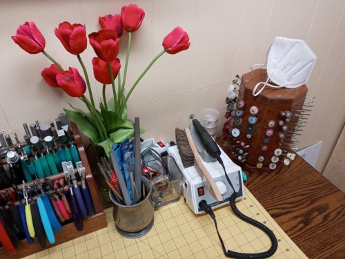 Judy Larson's Tool Tip -  Bench Brushes - , Tools For Wire Jewelry, Filing, Finishing, along with a dust mask and safety glasses