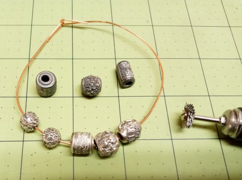 Judy Larson's Tumbling and Polishing Metal Beads - , General Education, Filing, Finishing, , adding the wires back through the beads