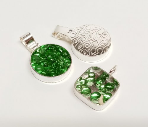 Judy Larson's Unexpected Jewels - , General Education, ,  green bubbles were used in these small bezels