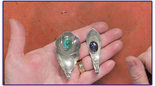 Kim St. Jean's Bezel-Set Spoon Pendant by Kim St. Jean - , Metalwork, Riveting, Riveting Techniques, Wire Rivets, Sawing, Saw, Wire Saw, Texturing, Butane Torch, Soldering, Solder, bezel-set-spoon-pendants-both-projects