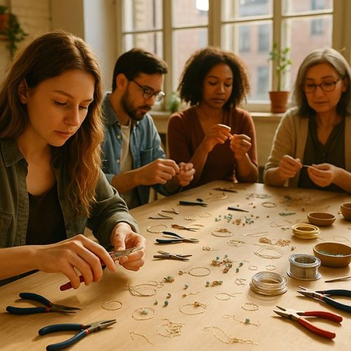Albina Manning's Marking Your Pliers - , Tools For Wire Jewelry, Tools, , classroom with lots of pliers strewn about
