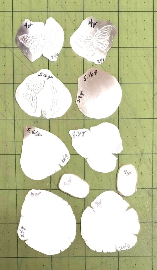 Judy Larson's Recycling Scrap Into Sheet Metal - Step 2, Metalwork, Stamping, Stamps, Butane Torch, Soldering, Solder, I labeled each nugget