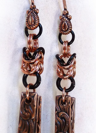 Rhonda Chase's Creating with Pattern Wire - , Inspiration, Wire Wrapping, Wrapping, Wire Wrapping Jewelry, Rhonda made these beautiful earrings with Waves Copper Pattern Wire.